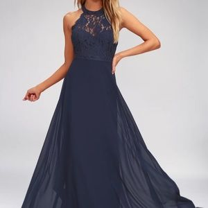 Navy Maxi Lace Bodice Formal Dress